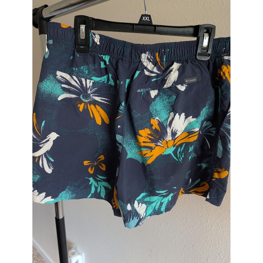 Columbia Mens Floral Bird Print Shorts Navy Blue Teal Orange AL1418 Size Small